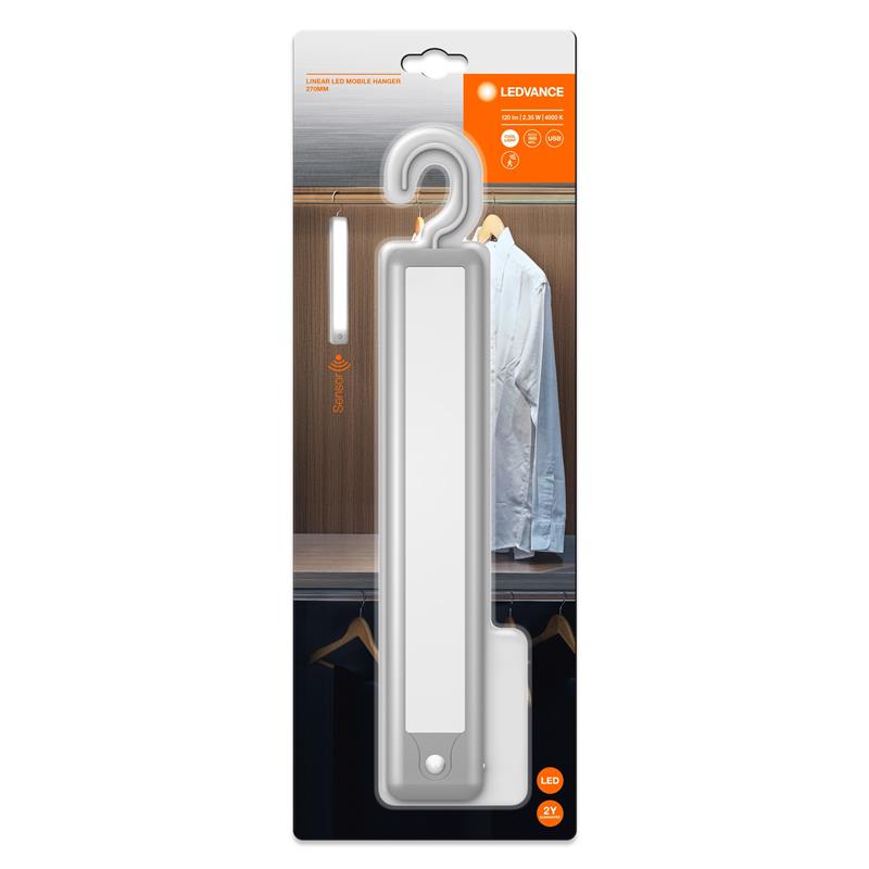 Світильник з акумулятором підвісний LEDVANCE LINEARLED MOBILE HANGER 2.35Вт 4000К 120Лм 2200мА•год датчик руху USB-A > USB-C сірий