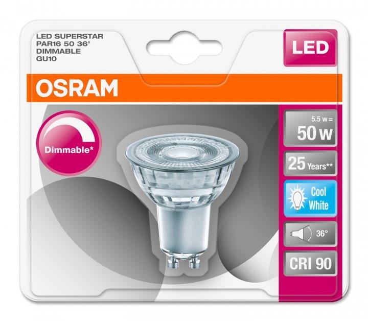 Светодиодная лампа OSRAM LED PAR16 DIM 50 36 4,5W/940/350Lm 230V GU10