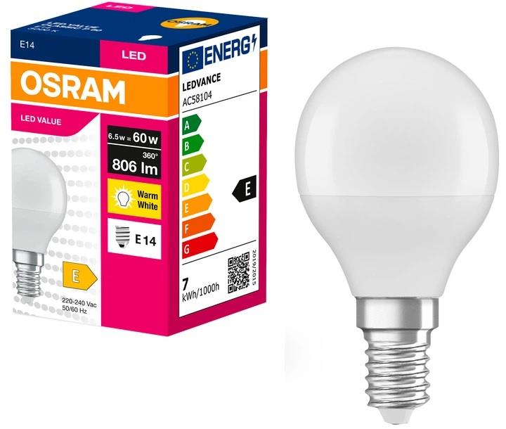 Лампа OSRAM LED E27 6.5Вт 3000K 806Лм P60
