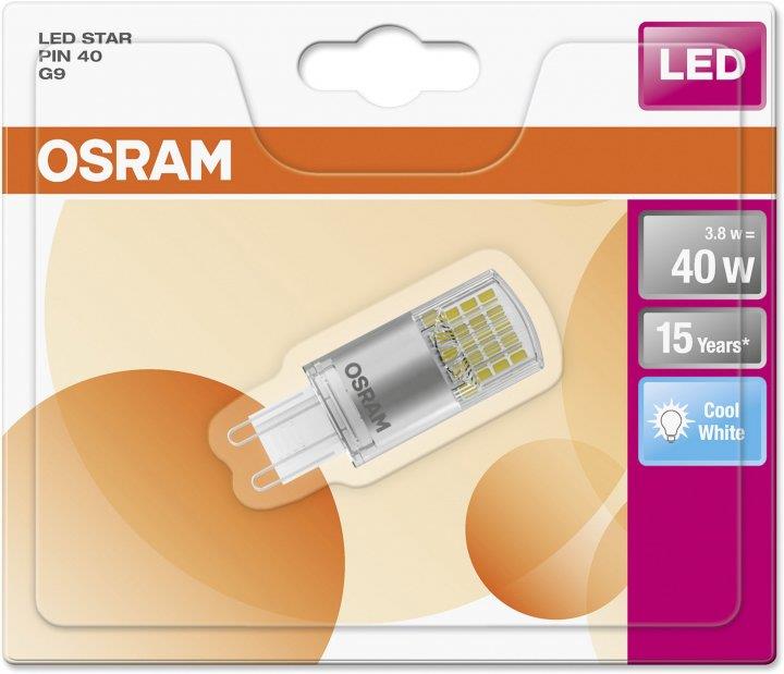 Лампа светодиодная OSRAM LEDSPIN40 CL 3,8W / 840 230V G9 BLI1