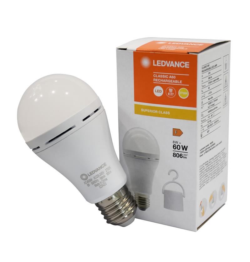 Лампа LEDVANCE LED E27 8Вт 806Лм 2700К A60 акумуляторна