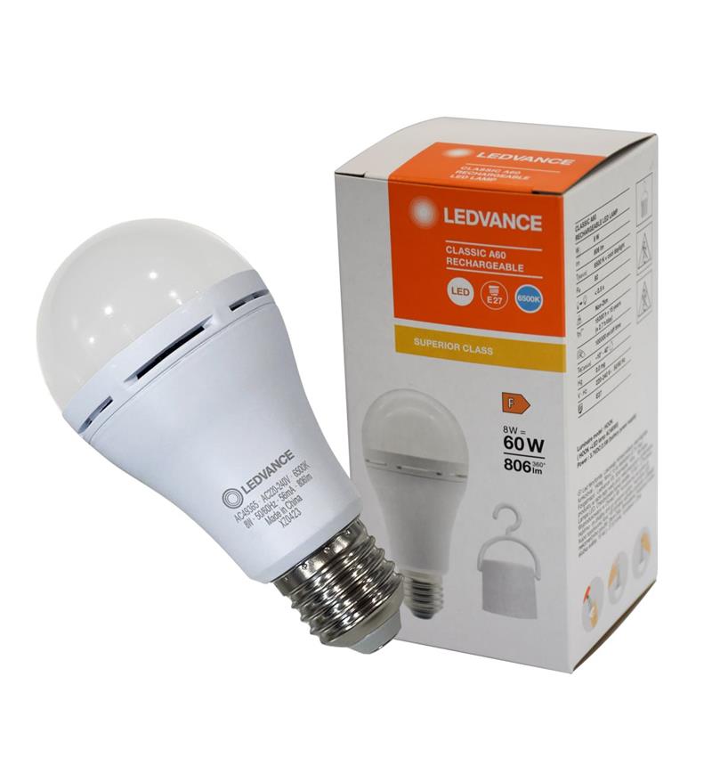 Лампа LEDVANCE LED E27 8Вт 806Лм 6500К A60 акумуляторна
