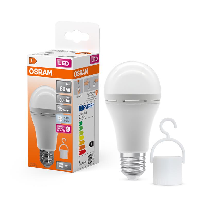 Лампа OSRAM LED E27 8Вт 806Лм 4000К A60 акумуляторна