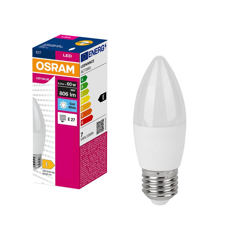 Лампа OSRAM LED E27 6.8Вт 3000К 806Лм В60 VALUE