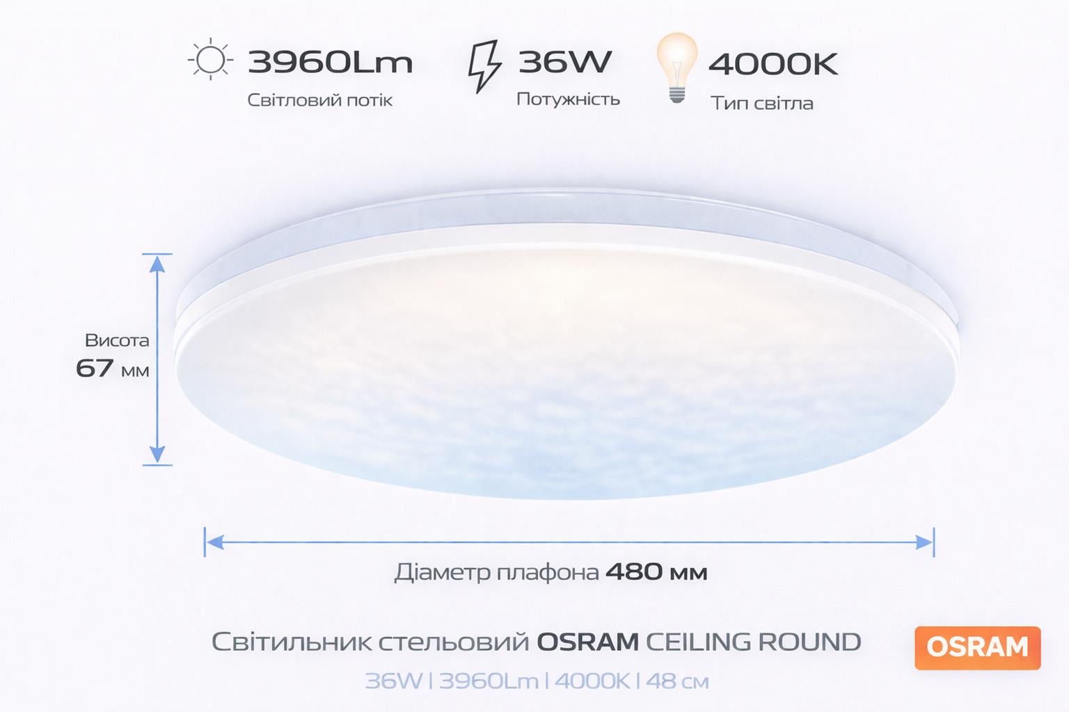 Світильник накладний OSRAM CEILING ROUND 36Вт 4000K 2880Лм