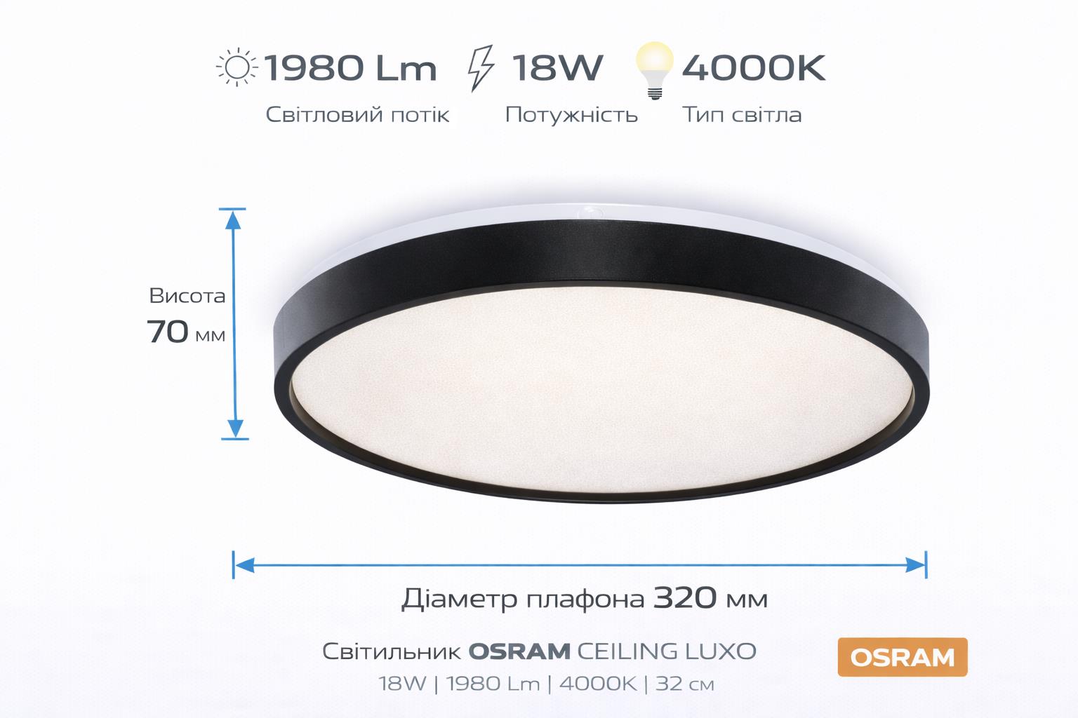 Світильник накладний OSRAM CEILING LUXO 18Вт 4000К чорний