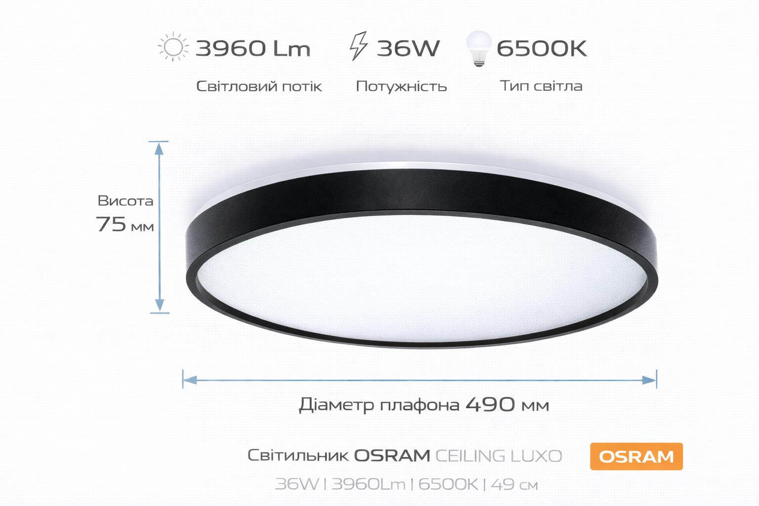 Світильник накладний OSRAM CEILING LUXO 36Вт 6500К чорний