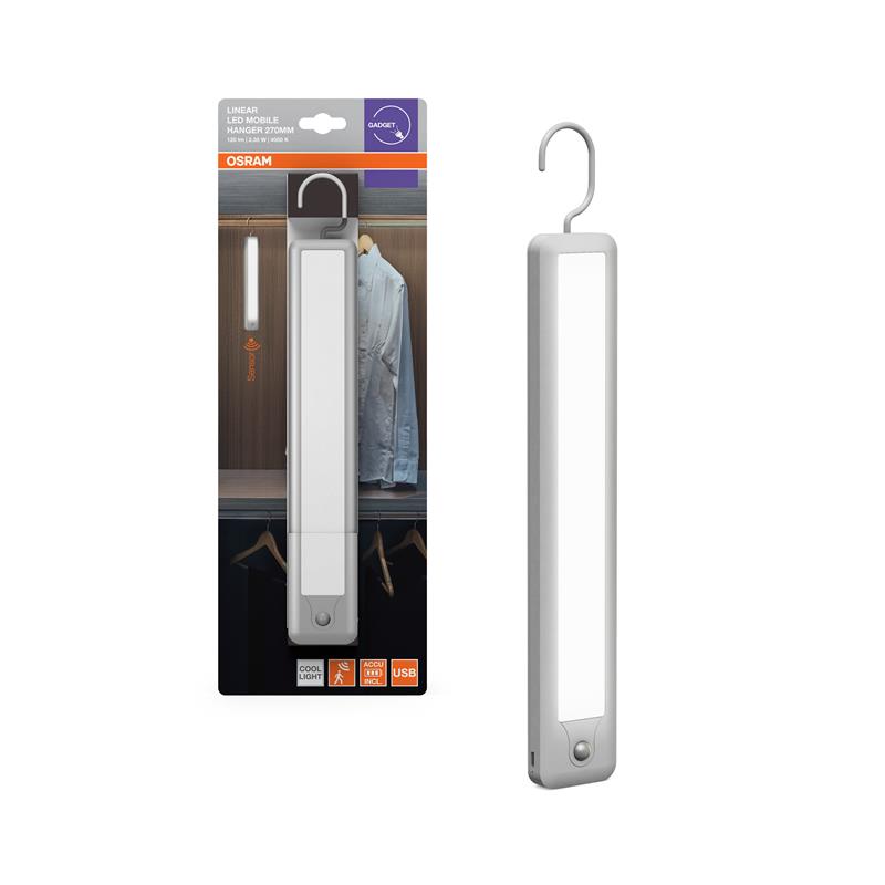 Світильник з акумулятором підвісний OSRAM LINEARLED MOBILE HANGER 2.35Вт 4000К 120Лм 600мА•год датчик руху USB-A > USB-C сірий