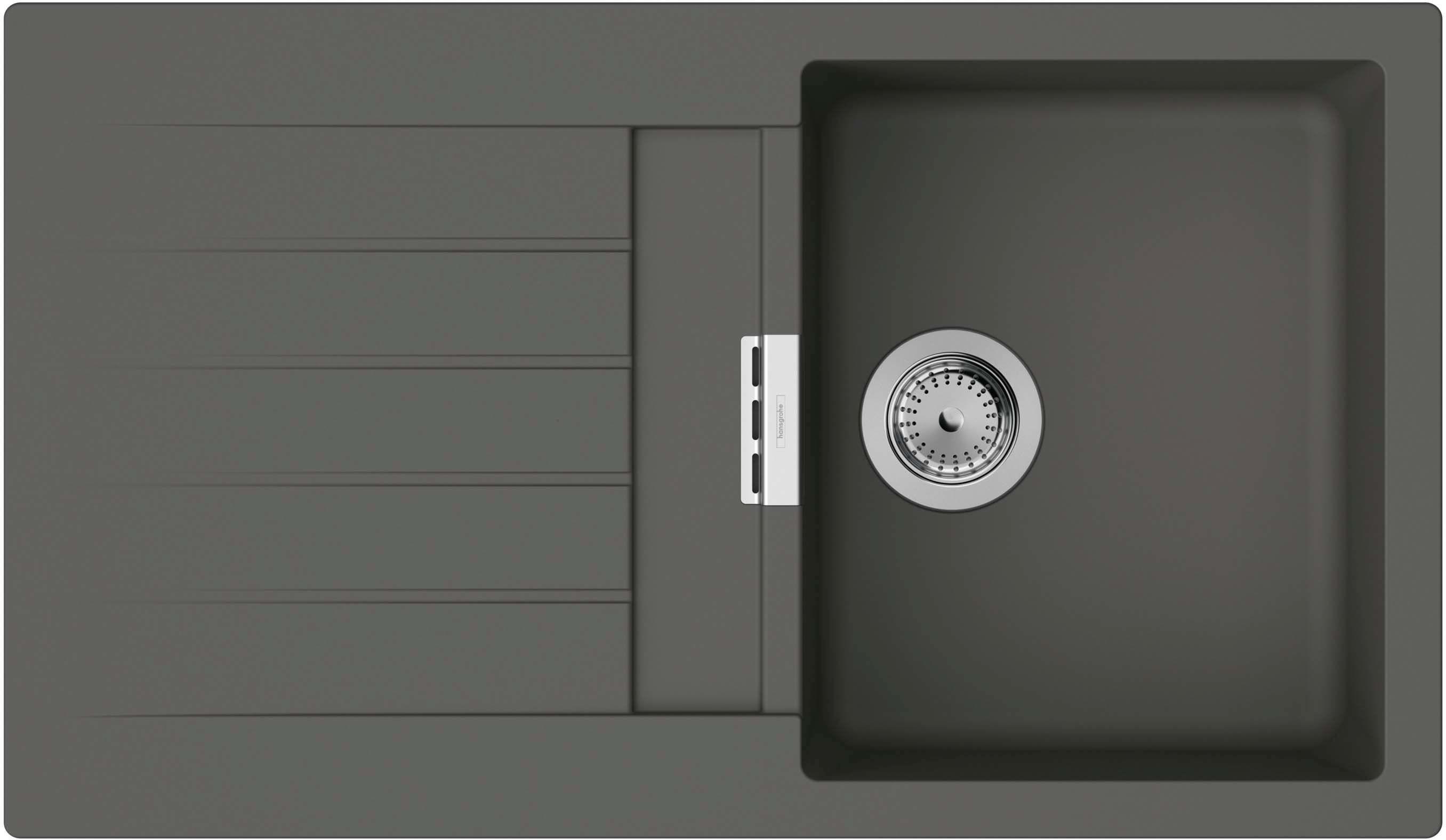 Мийка кухонна Hansgrohe S52, граніт, прямокутник, з крилом, 840х480х190мм, чаша - 1, врізна, S520-F345, сірий камінь