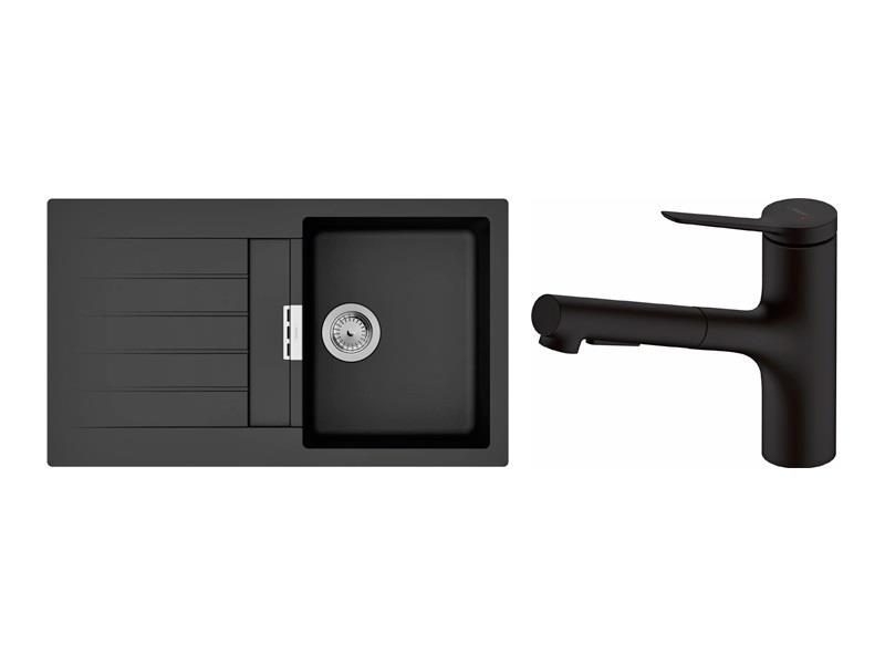 Набір для кухні Hansgrohe , гранітна мийка S520-F345 + зміш. Zesis M33, чорний графіт-чорний матовий