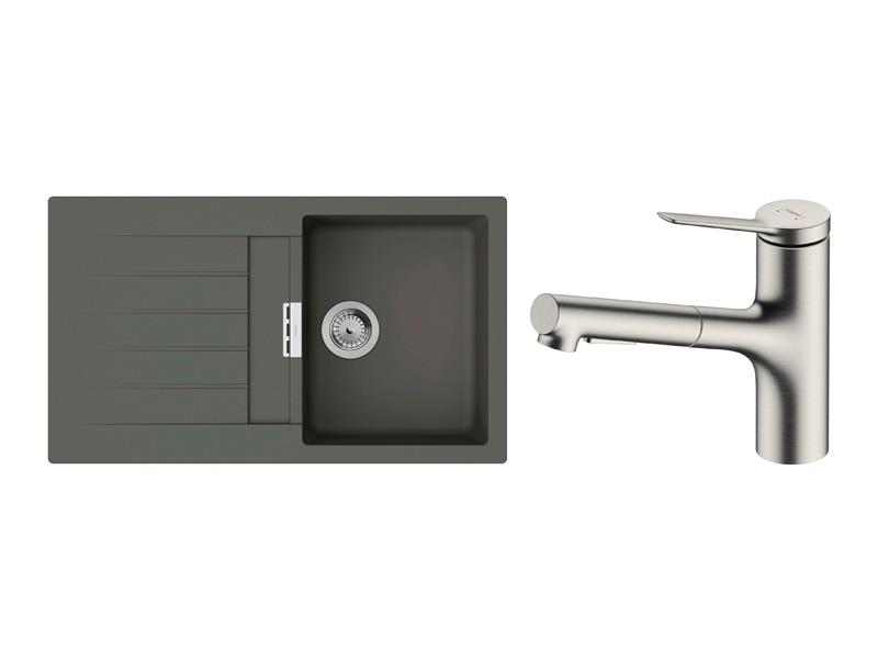 Набір для кухні Hansgrohe , гранітна мийка S520-F345 + зміш. Zesis M33, сірий камінь-сталь