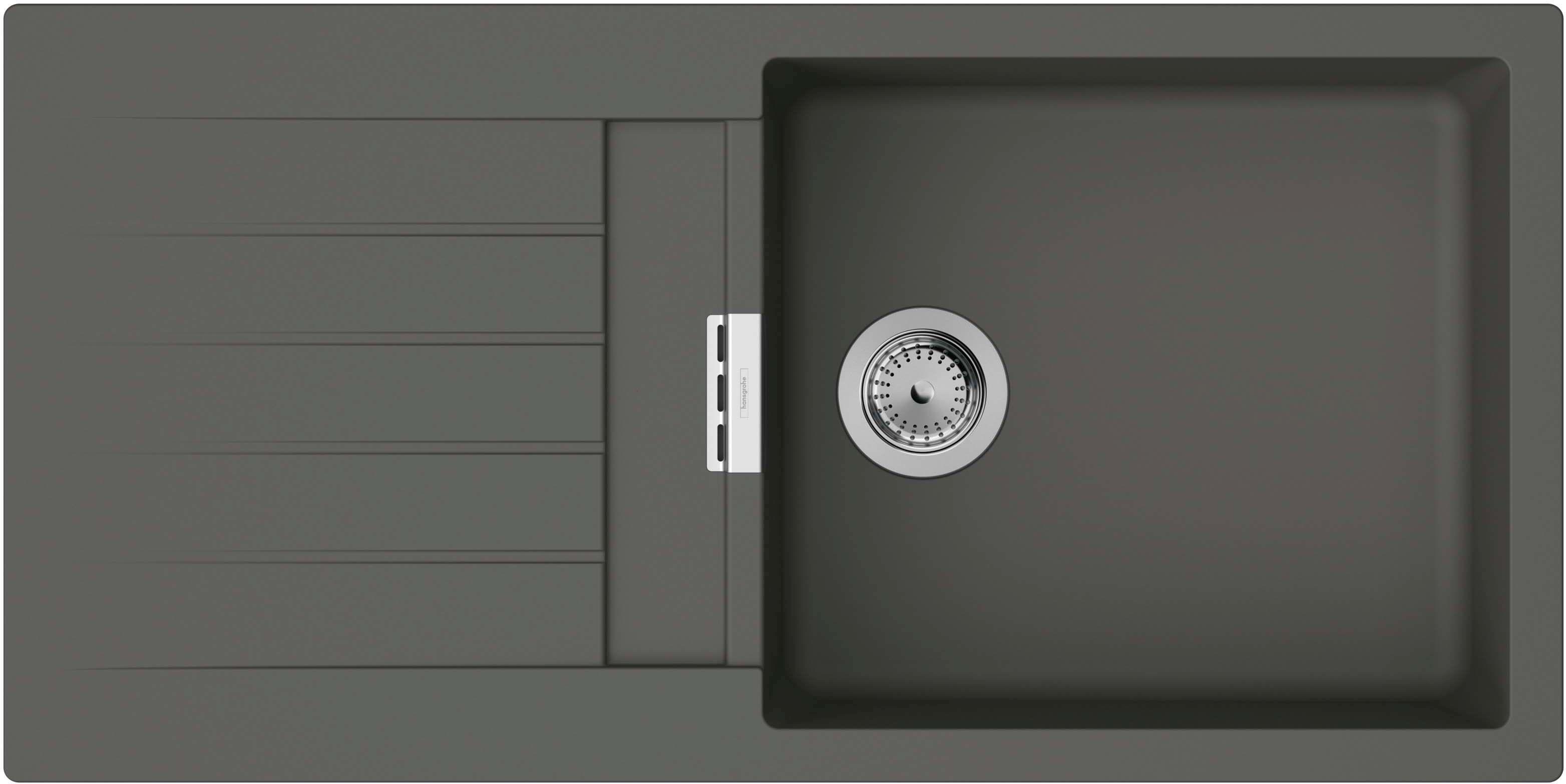 Мийка кухонна Hansgrohe S52, граніт, прямокутник, з крилом, 980х480х190мм, чаша - 1, врізна, S52-F480, сірий камінь
