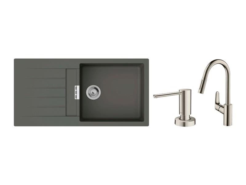 Набір для кухні Hansgrohe , гранітна мийка S520-F480 + зміш. Focus M41, дозатор A41, сірий камінь-сталь