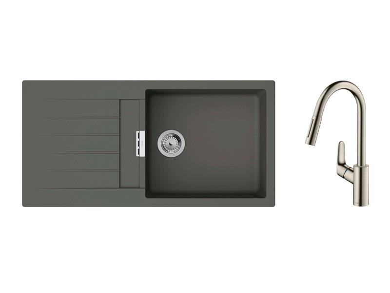 Набір для кухні Hansgrohe , гранітна мийка S520-F480 + зміш. Focus M41, сірий камінь-сталь