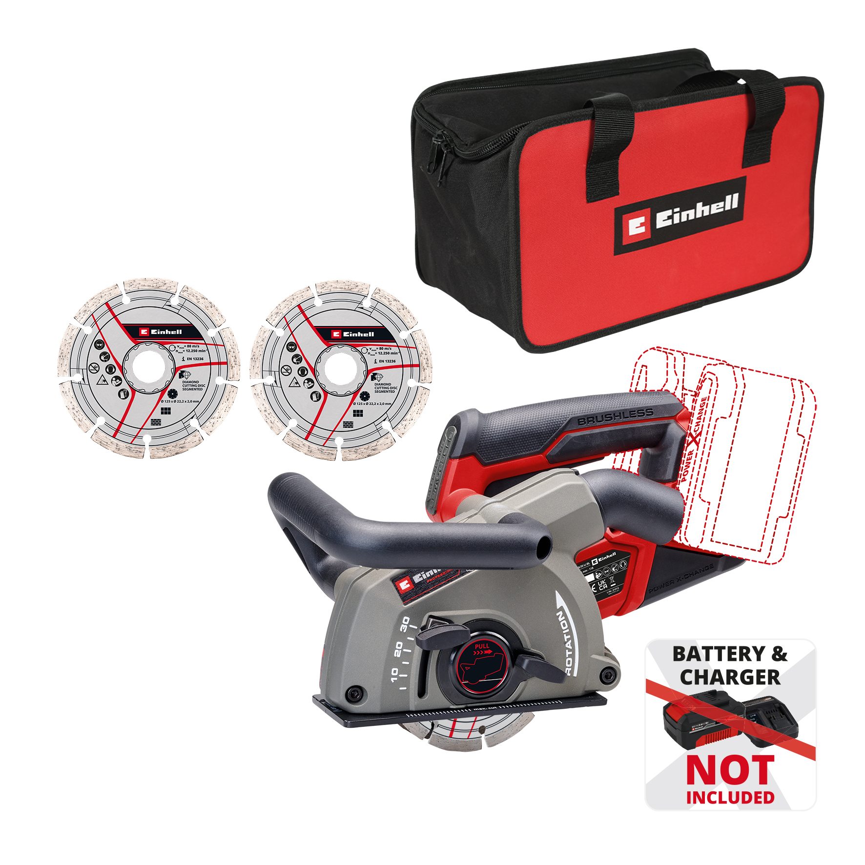 Борозник акумуляторний Einhell Professional TP-MA 36/30 Li BL - Solo PXC 36В диски 125мм паз 8-30мм глибина пазу 5-30мм 4.19кг без АКБ та ЗП