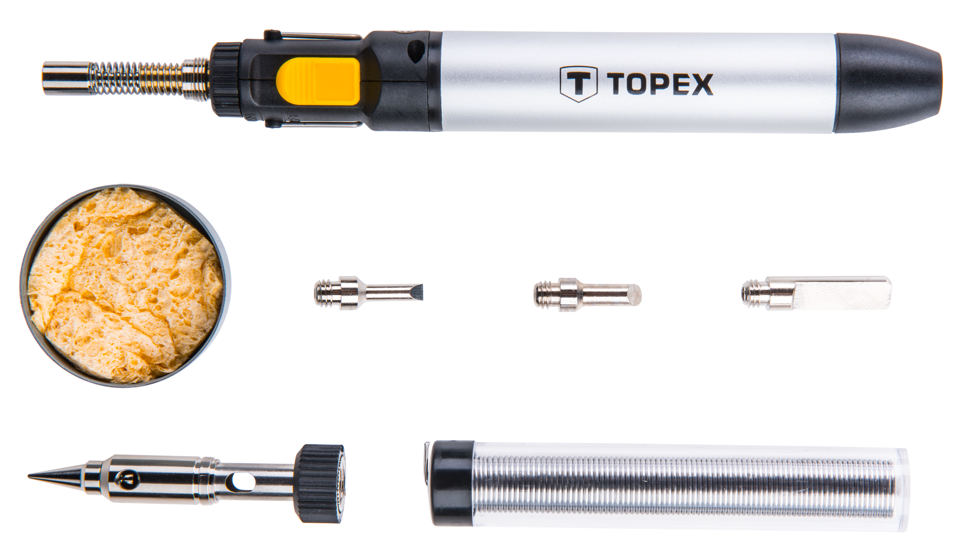 Паяльник газовий TOPEX 400°C паливо 12мл 4 насадки
