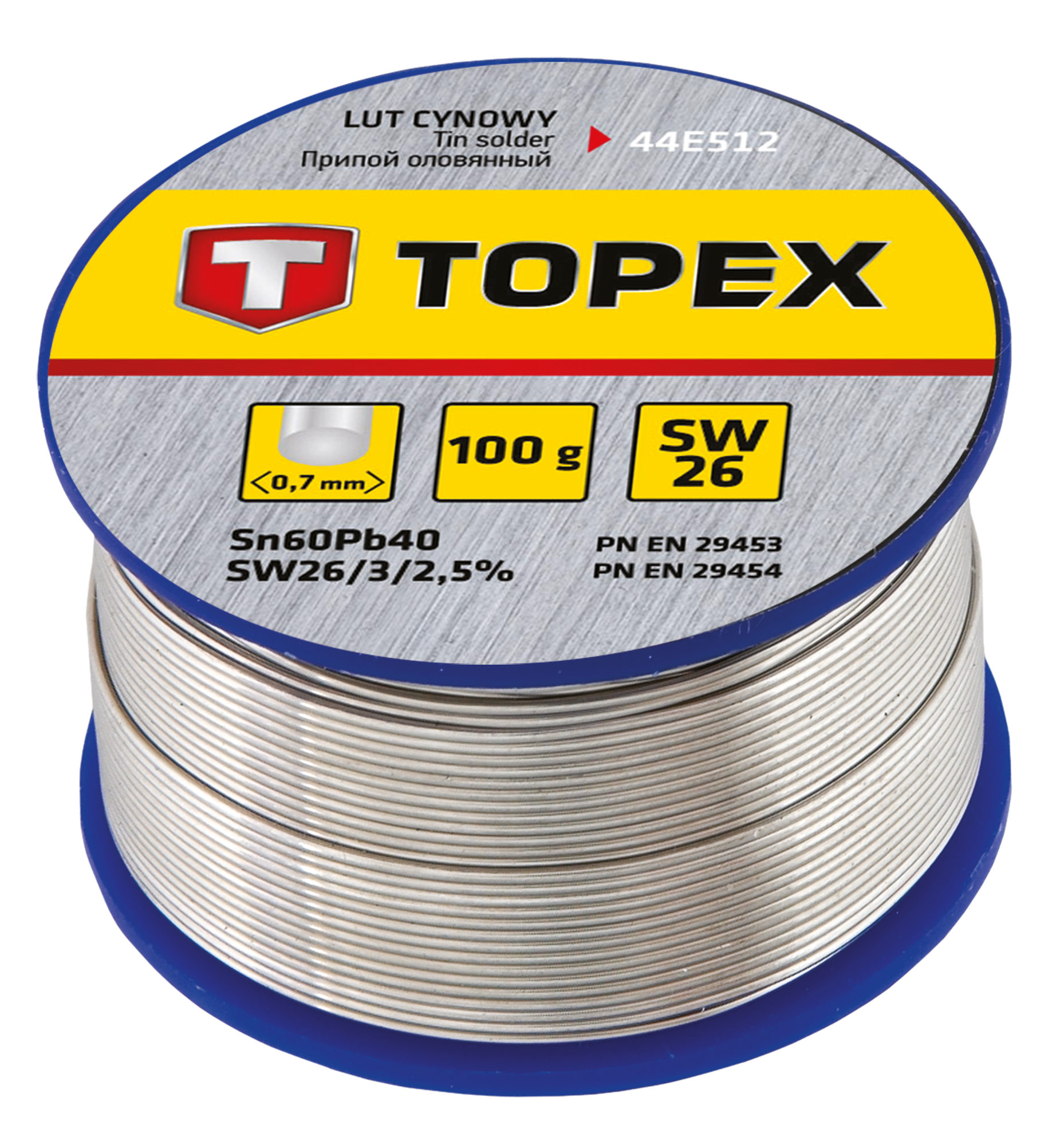 Припій олов'яний TOPEX Sn60Pb40 флюс SW26 дріт 0.7мм 100гр