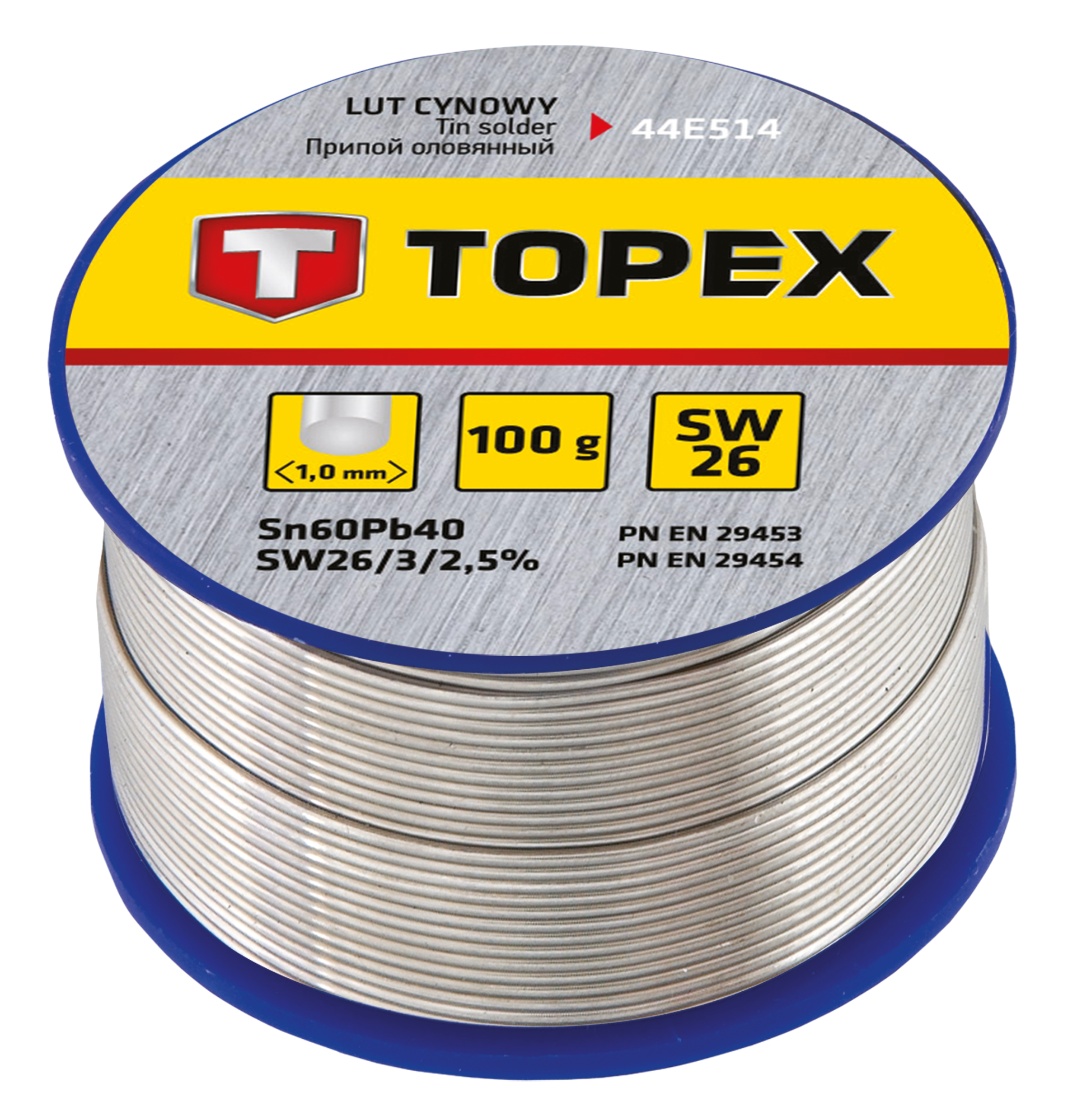 Припій олов'яний TOPEX Sn60Pb40 флюс SW26 дріт 1мм 100гр