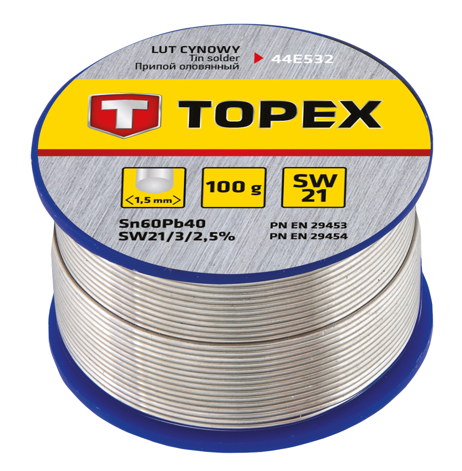 Припій олов'яний TOPEX Sn60Pb40 флюс SW21 дріт 1.5мм 100гр