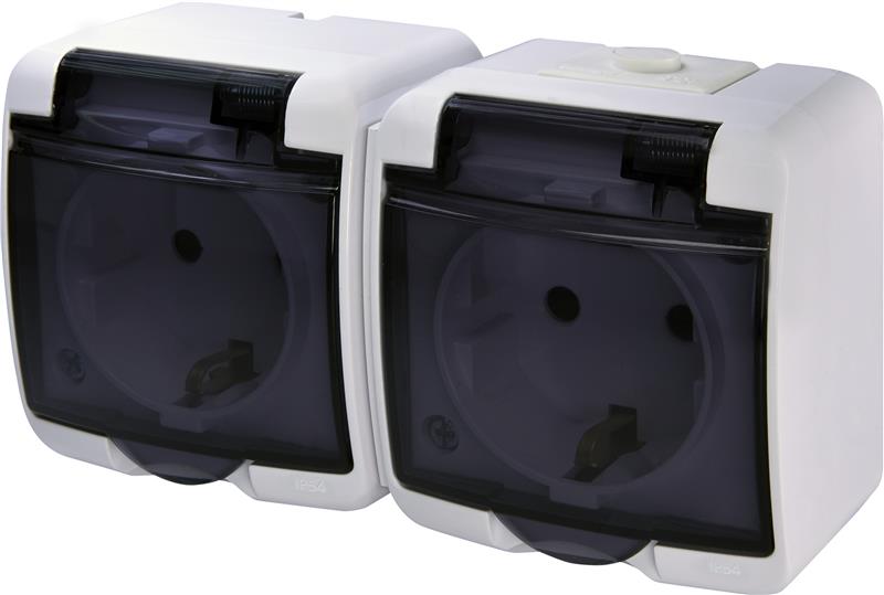 Розетка ETI, 2xSchuko RHE-2sd (біла/прозора кришка, IP54)