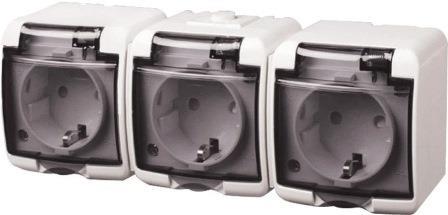 Розетка ETI, 3хSchuko RHE-3sd (димчаста кришка, IP54)