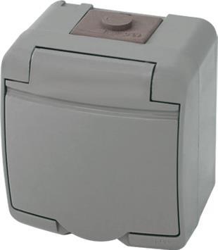 Розетка ETI, 1хSchuko, зовнішня, сіра кришка, IP54, RHE-1s-SR
