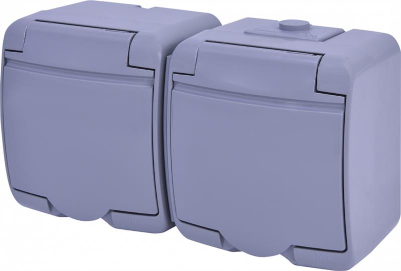 Розетка ETI, 2хSchuko, зовнішня, сіра кришка, IP54, RHE-2s-SR