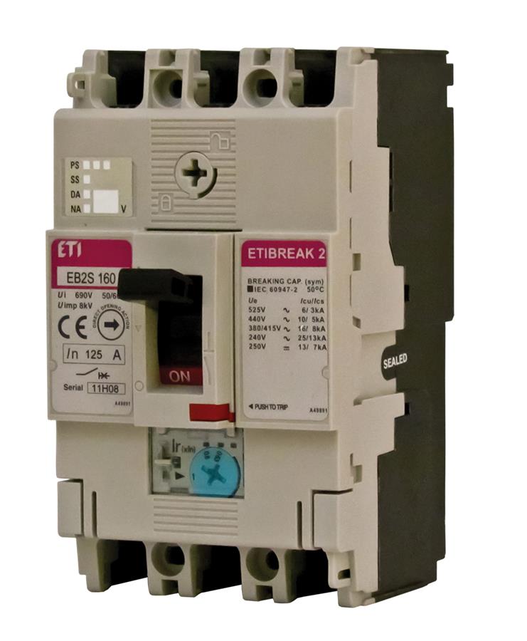 Автоматичний вимикач ETI, EB2S 160/3LA 160А 3p (16kA регульований)