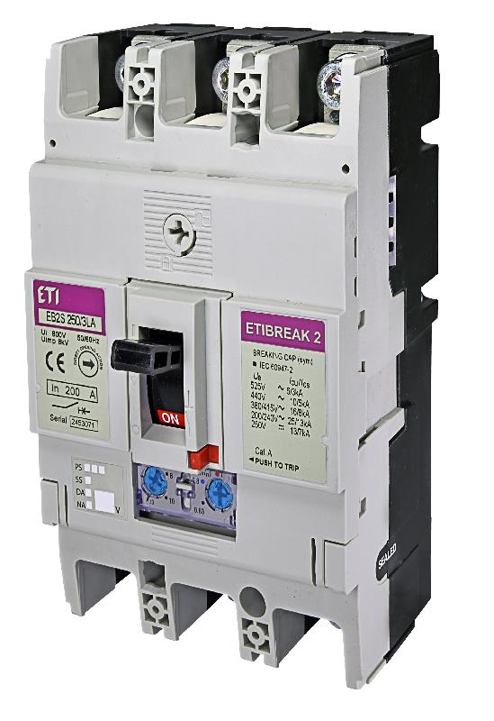 Автоматичний вимикач ETI, EB2S 250/3LA 200A (16kA, (0.63-1)In/(6-13)In) 3P