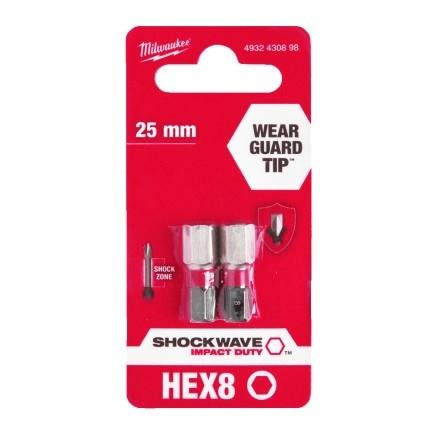 Біти Milwaukee Shockwave, Hex8х25мм, набір 2шт