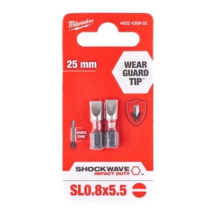 Біти Milwaukee Shockwave, SL0,8x5,5х25мм, набір 2шт