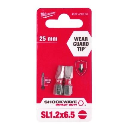 Біти Milwaukee Shockwave, SL1,2x6,5х25мм, набір 2шт