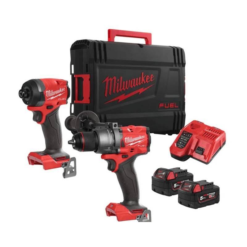 Набір із двох акумуляторних інструментів Milwaukee M18 M18FPP2A3-502X шурупокрут-дриль M18 FPD3-0X гвинтоверт ударний M18 FID3-0X акб М18 1х5А·год ЗП M12-18FC TURBO кейс