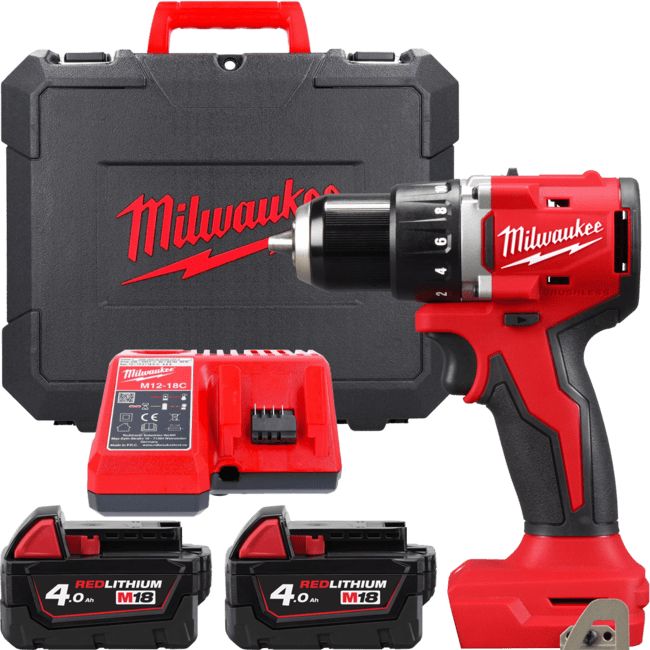 Шурупокрут-дриль акумуляторний Milwaukee M18 BLDDRC-402C 18В 2х4А·год 60Нм 550·1700об/хв ЗП M12-18C кейс 1.5кг