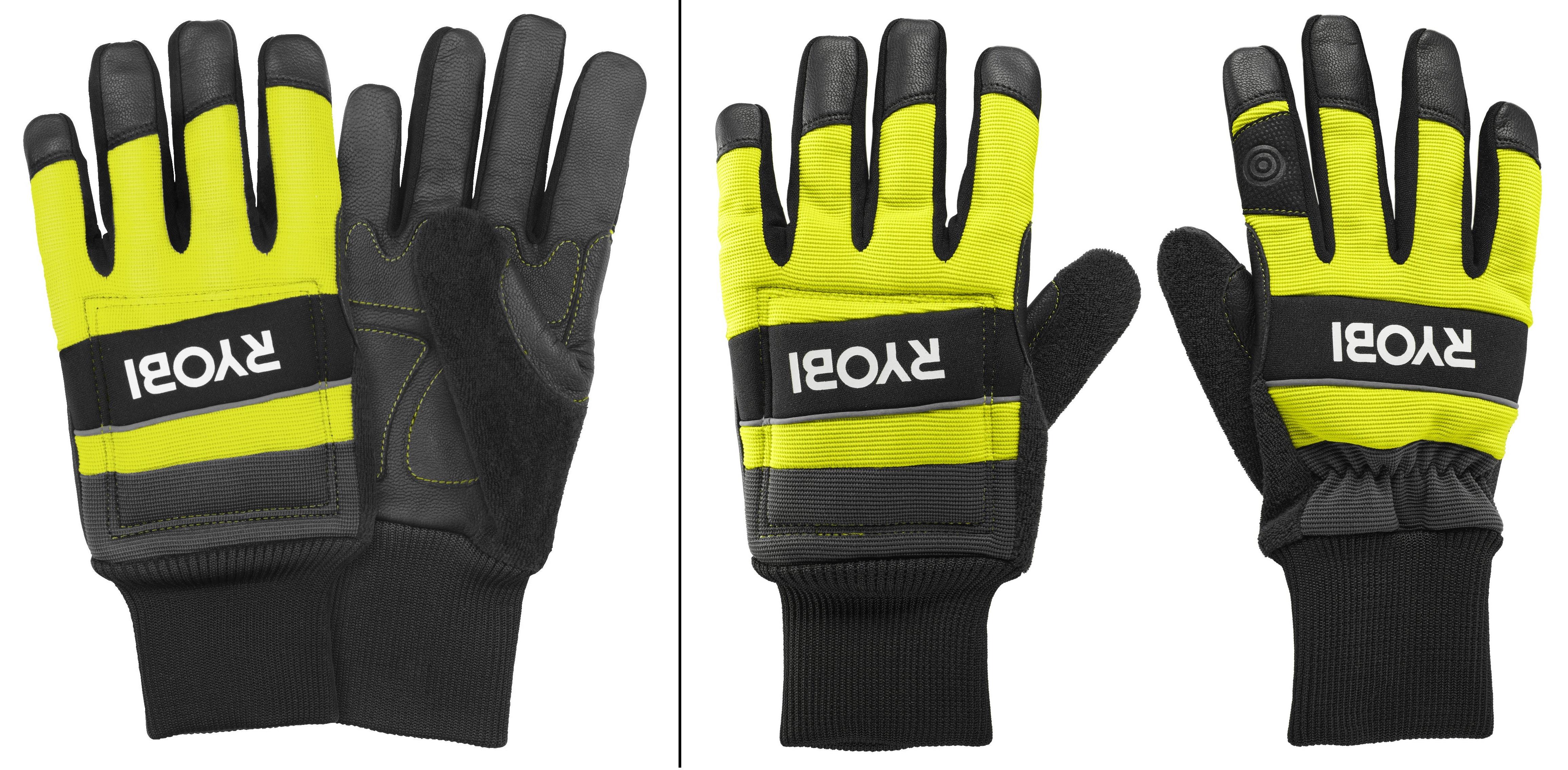 Рукавички робочі Ryobi RAC258L, козяча шкіра, захист від порізів, р.L, чорно-жовтий