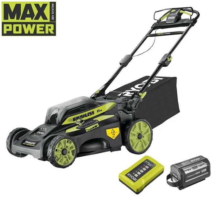 Газонокосарка акумуляторна Ryobi Max Power RY36LMX51A-160 36В акб 1х6А·год 51см 70л 20-70мм самохідна 24.7кг