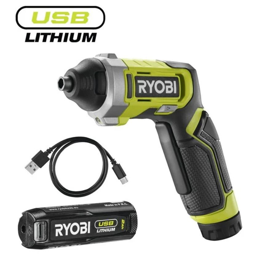 Викрутка акумуляторна Ryobi USB Lithium RSD4-120T 4В 1х2А·год 5Нм 200об/хв 10 біт 0.31кг кейс