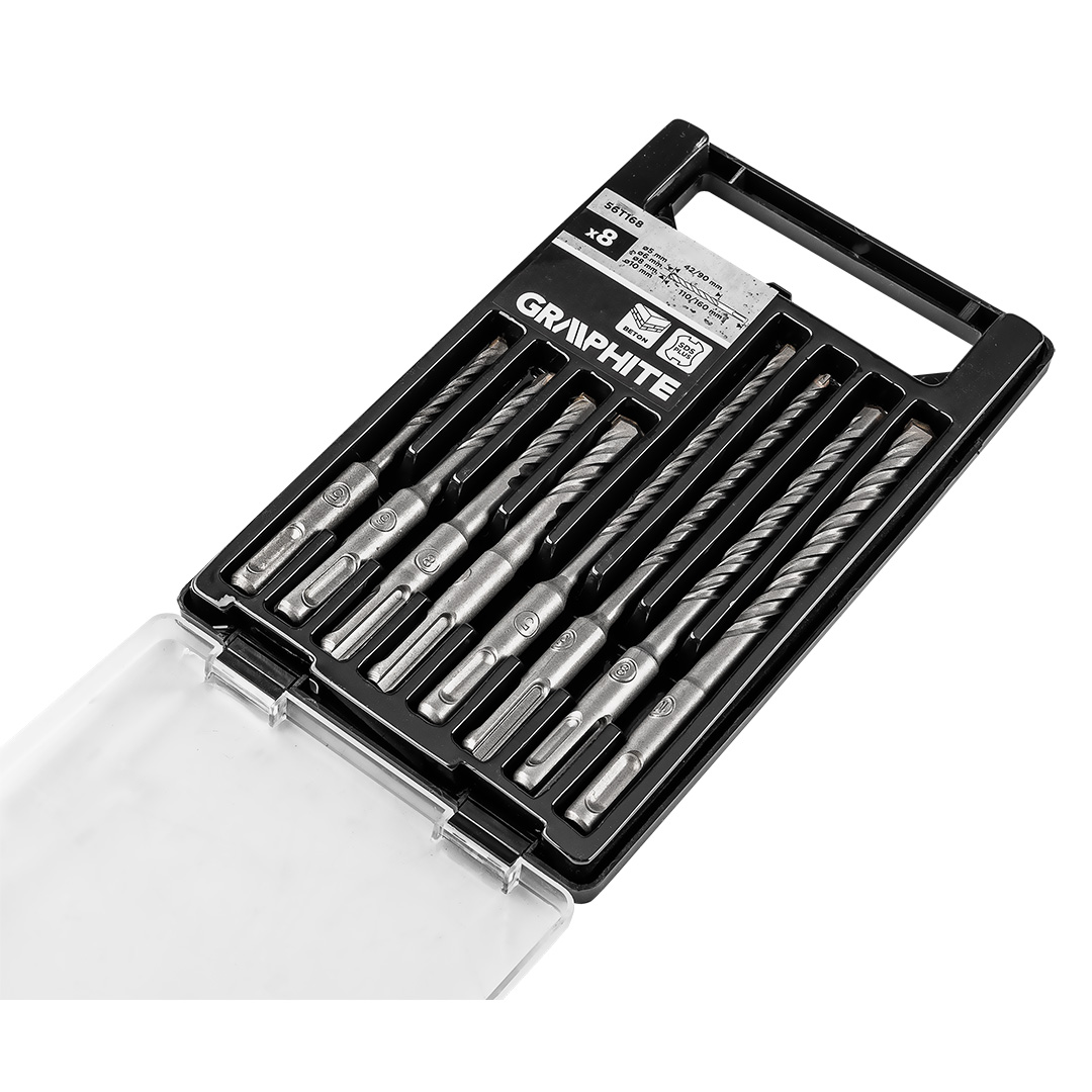 Набір свердел по бетону GRAPHITE SDS Plus 5x6x8х110мм, 5х6x8x10x160мм, кейс, 8шт