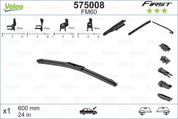 Склоочисник VALEO First Multiconnection 2 безкаркасний 600мм (575008)