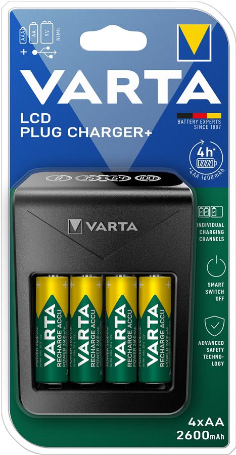 Зарядний пристрій Varta Lcd Plug Charger 4хNI MH AA2600 мА•год