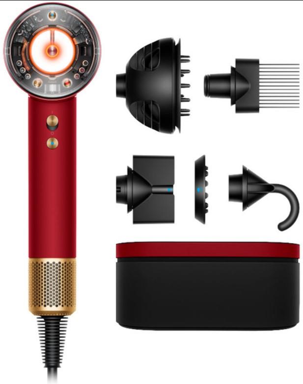 Фен Dyson HD16 Supersonic Nural Red Velvet/Gold, 1600Вт, 3 режими, іонізація, хол. обдув, кейс для зберігання, червоно-золотий