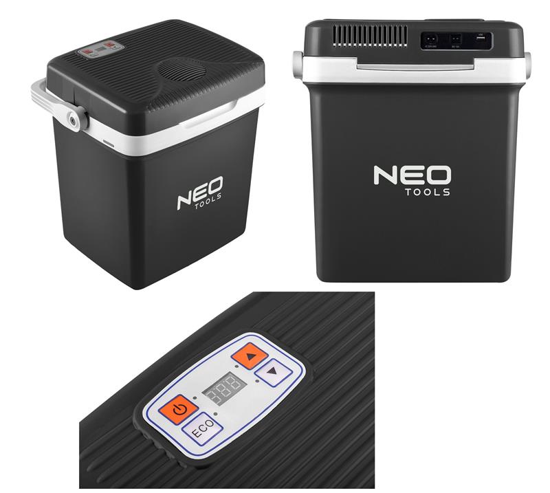 Холодильник мобільний Neo Tools, 2в1, 26л, 230/12В, підігрів 55Вт, охолодження 60Вт, електронна панель, USB-порт, 3.8кг