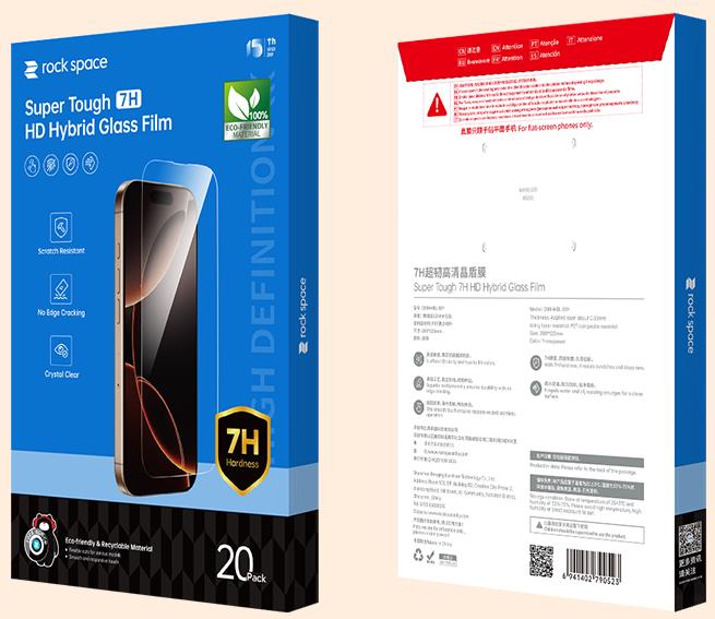 PET плівка ROCK SPACE SUPER TOUGH 7H HD HIBRID Glass (1х20шт), розмір 200х125 мм