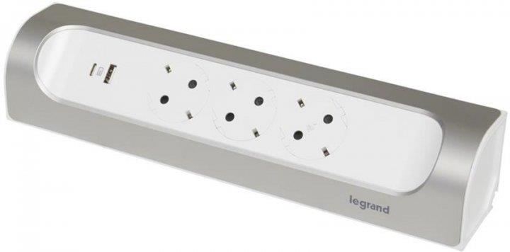 Подовжувач мережевий Legrand без кабелю, 3xТипF, 16A, 1xUSB-A,1xUSB-C, кутовий, білий