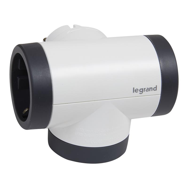 Розгалуджувач мережевий Legrand преміум, 3xТипF, 16A, 1xUSB-A,1xUSB-C, поворотний, біло-чорний