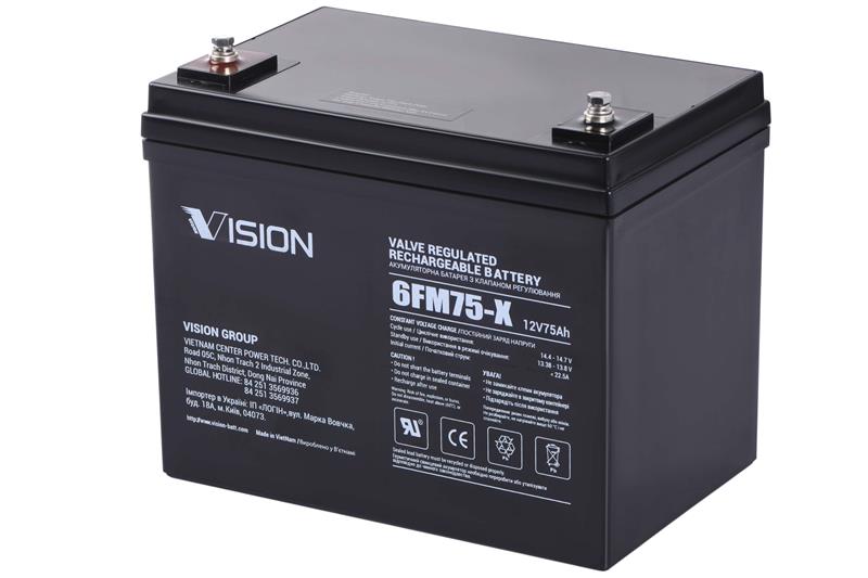 Акумуляторна батарея Vision FM, 12В, 75А•год, AGM