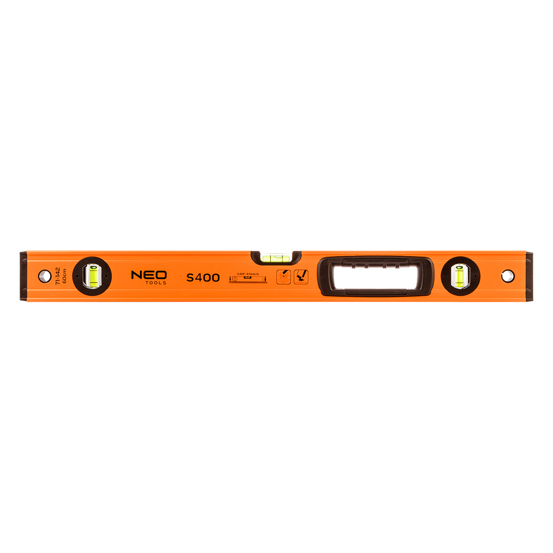 Рівень Neo Tools S 400 алюмінієвий, 60см, 3 капсули, 1 отвір для рук