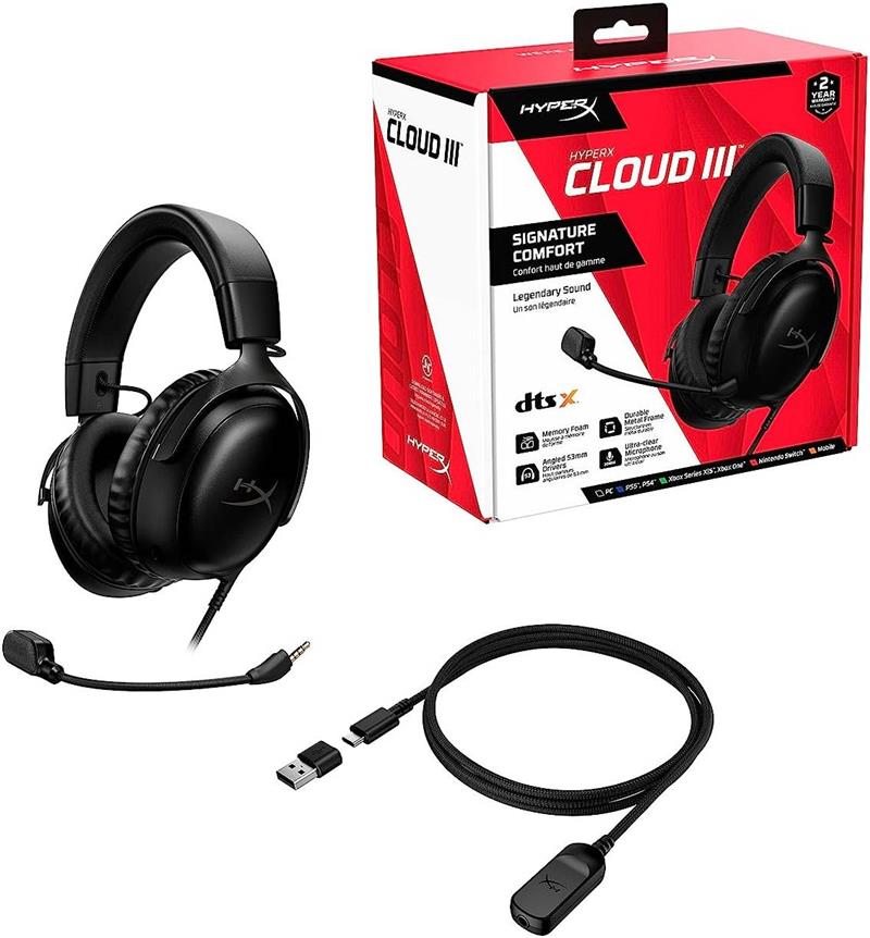 Гарнітура ігрова HyperX Cloud III, mini-jack/USB-A/USB-C, 1.2м/1.3м, чорний