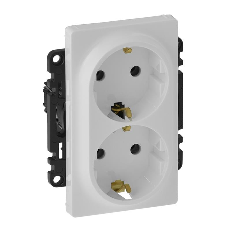 Розетка зі шторками подвійна Schuko Legrand Valena LIFE, 16А, 250V, автоматичні клеми, білий