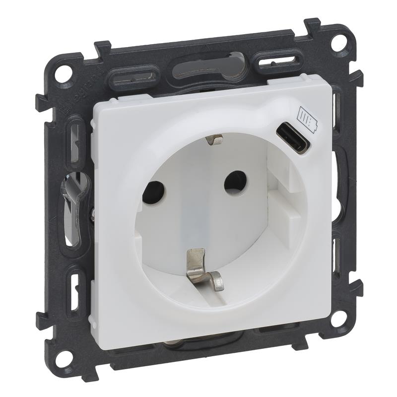 Розетка комбінована силова c заземленням+USB-С Legrand Valena LIFE, 1.5А, 5V, білий